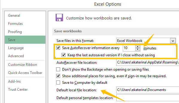 Excel AutoSave Location: induve truvà è ricuperà i fugliali Excel micca salvati (2016/2013/2007/2003)
