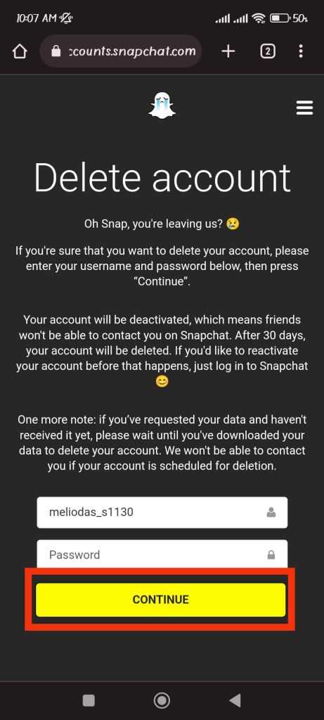 Sådan deaktiveres Snapchat-konto 2023