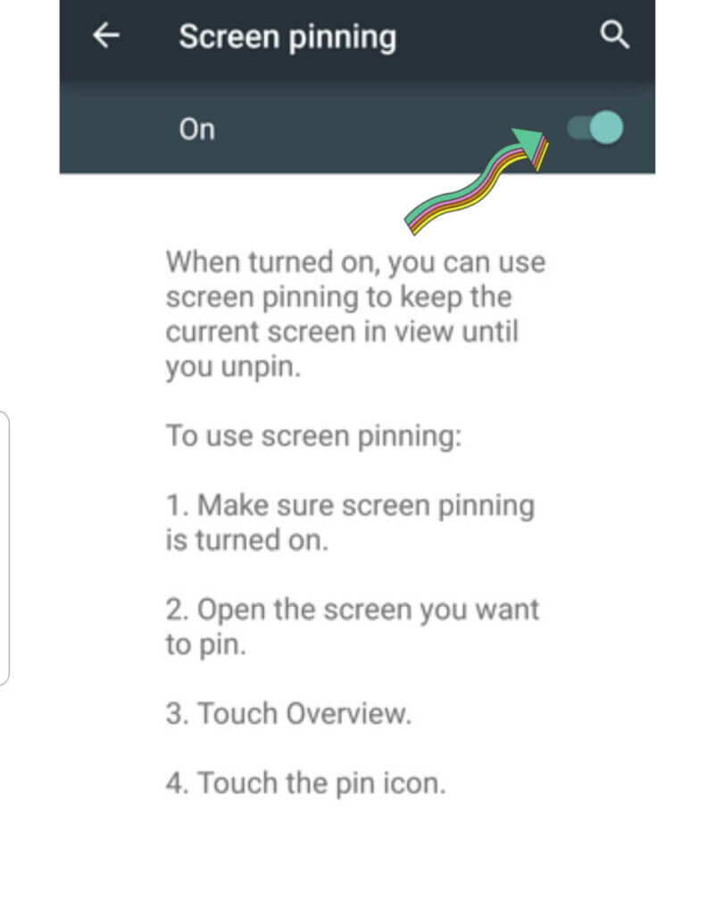 Toggle on to enable the screen pin feature