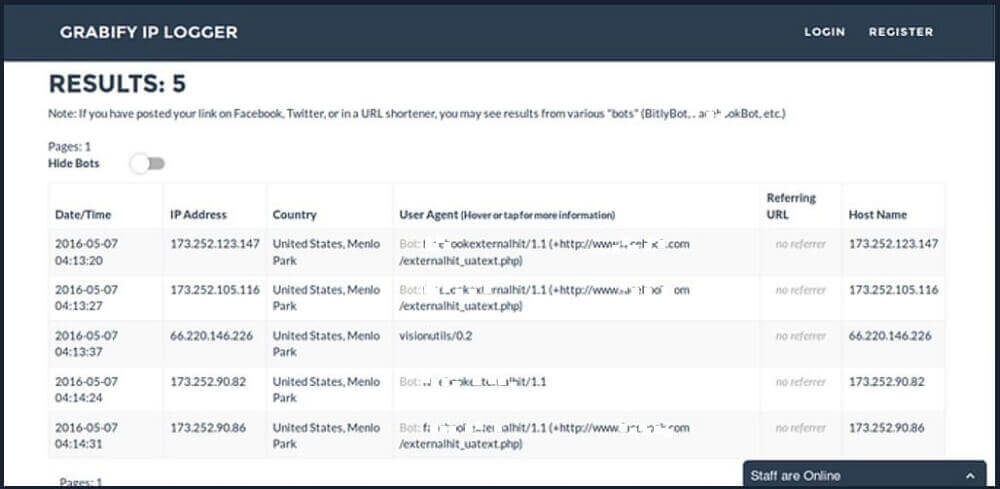 uzu vian spuran identigilon por kontroli la IP-adreson kaptitan de IP Logger.