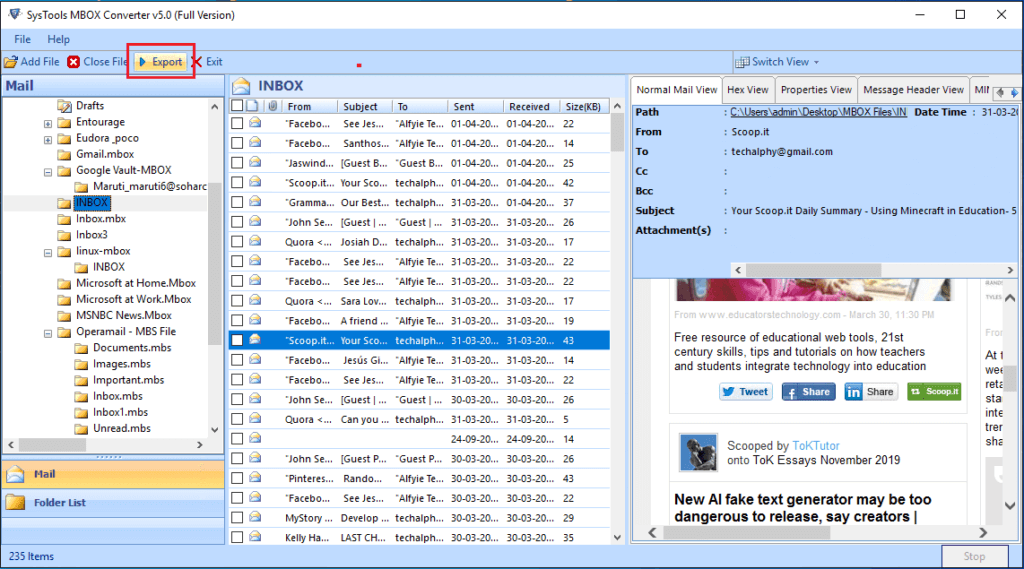 Mbox forhåndsvisning af filer