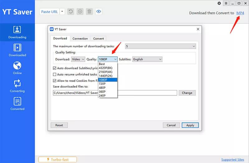 choose the output settings